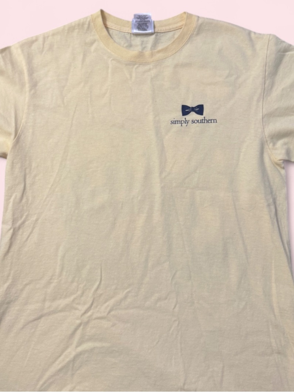 Simply Southern Pale Yellow Tee with Navy Bow